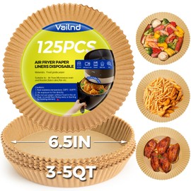 Air Fryer Paper Liners: 125Pcs Air Fryer Liner Disposable, Oilproof Waterproof Airfryer Parchment Paper Baking Liner Round Basket(6.5inch)