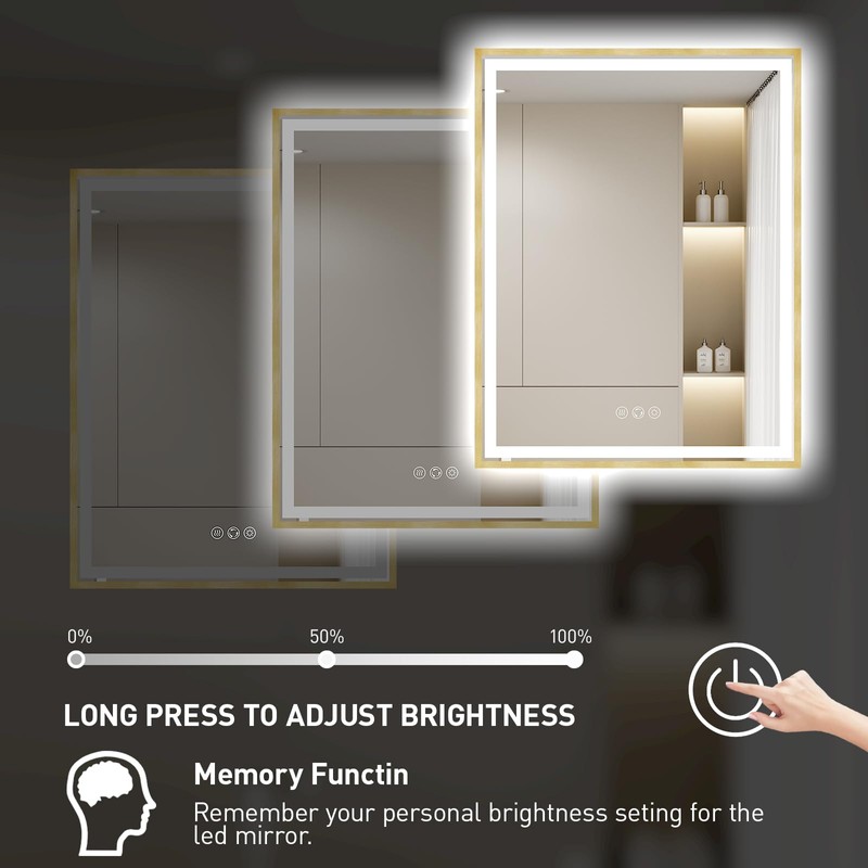 FTOTI LED Bathroom Mirror, 20x28 Inch Frontlit & Backlit Gold