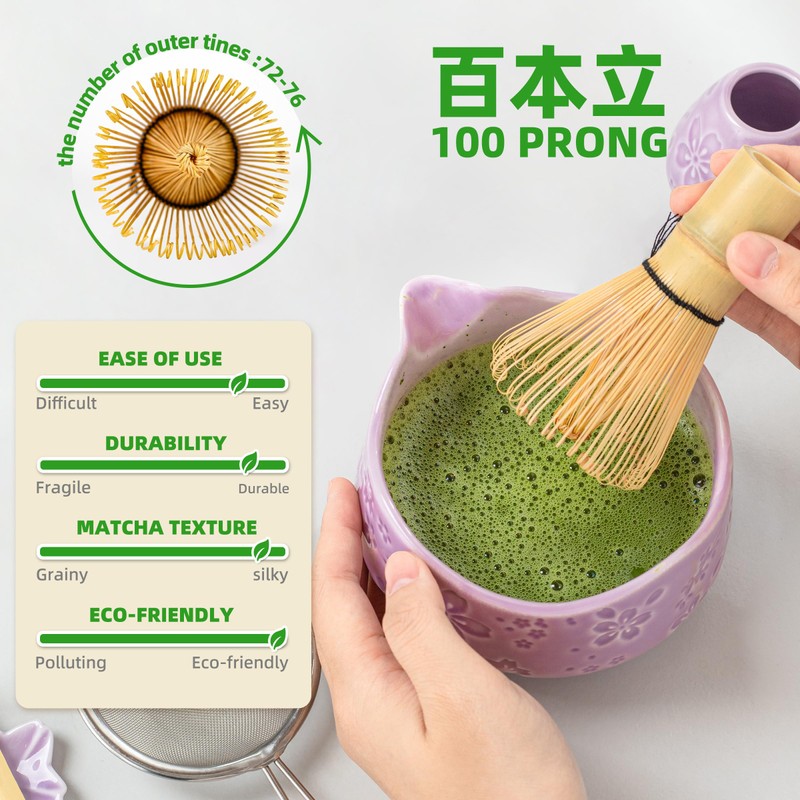 TEANAGOO Matcha Set 7-Piece Purple, with Ceramic Bowl (Chawan), Spout