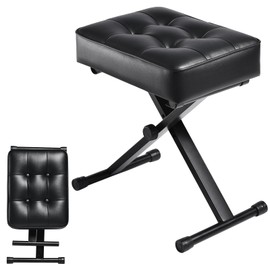 Adjustable Piano Bench Keyboard Bench - Foldable Keyboard Stool with Non-Slip Feet,3-Level Height Suitable for Adults&Kids,Classic Button Design,Premium PU Leather Cushion, Portable Piano Seat (Black)