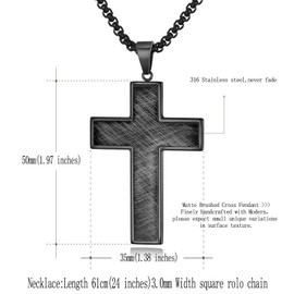 XIEXIELA Men's Brushed Big Cross Pendant Necklace,Stainless Steel 24 inch Rope Chain Father's Day Gifts for Men Women Black