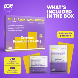 30 CT Xeroform Petrolatum Dressing – Non Stick Gauze Pads – 4" x 4" & 5" x 9" Occlusive Dressing – Fine Mesh Sterile Petroleum Gauze Dressing for Wound Care, Burns, Lacerations, & Skin Grafts