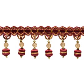 3" (7.5cm) Long Noblesse Collection Beaded Tassel Fringe Trim (BFH3), Burgundy Gold Red Multicolor #1253 (Carmine Red, Yellow Gold, Dark Red) Sold by The Yard (36"/3 ft/0.9m)