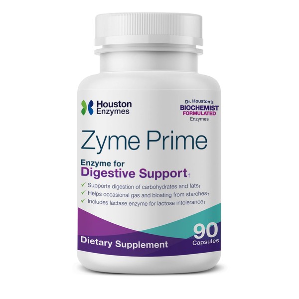 Houston Enzymes – Zyme Prime – 90 Capsules – Professionally Formulated to Support Digestion of Carbohydrates & Fats – Enhanced with Lactase for Lactose Intolerance – Helps Relieve Gas & Bloating