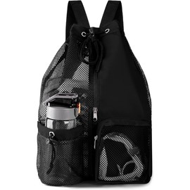 Slzhds Bolsas de Malla para Natación, Bolsa Natacion Mujer y Hombre con Cordón, Bolsillo Húmedo y Cremallera Impermeable, para Almacenamiento la Playa, Natación Gimnasio Equipamiento de Natación