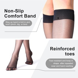 MANZI Sheer Knee High Stockings For Women Nylon Pantyhose Socks 12 Pairs Knee Highs Socks(Nude+Black)