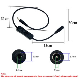 CTRICALVER 2Pcs 5.5x2.1mm DC Switch Cable, Male to Female, Black, Suitable for Light Bars, Table Lamps, Cameras, Surveillance Systems, LED Light Strips, Laser Modules
