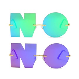 ENTHYI Letter NO Party Rimless Irregular Design Sunglasses For Men/Women UV400 Streetwear Eyewears (purple+blue)