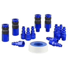 YOTOO Universal Air Coupler and Industrial Plug Kit, 15 Pcs Durable Aluminum Quick Connect Air Hose Fittings, Lightweight for Air Tools, Air Compressor Accessroies and air compressor attachments, Blue