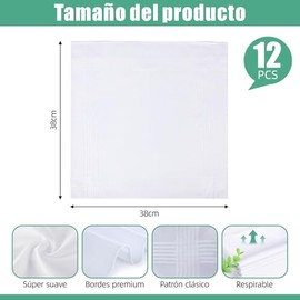 12 Piezas Pañuelos Para Hombre de Bolsillo 38x38 CM, Adecuado Pañuelo de Algodón para Traje, Esmoquin, Chaquetas y Camisas - Ideal para Bodas, Reuniones de Negocios y Eventos Formales