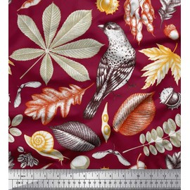 Soimoi Rayon Fabric Bird & Leaves Fabric Prints by Yard 56 Inch Wide