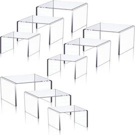 Duscdesp Pack of 9 Small Acrylic Display Stands, Transparent Rectangular Acrylic Shelf for Organisation and Decoration, Display Stand for Desserts, Jewellery, Funko Pop Dolls