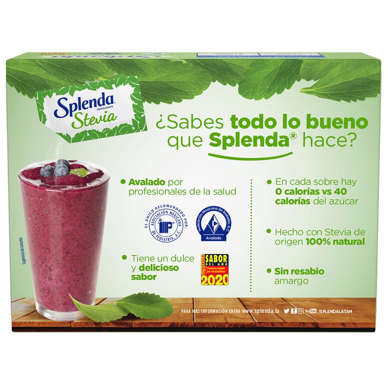 Splenda Stevia, Edulcorante de Mesa, 80 sobres de 1g c/u