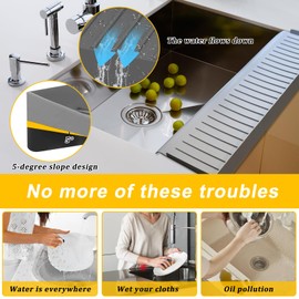 Kitlers Silicone Edge Protectors - Multifunction Sink Accessories, Splash Guard & Draining Mat for Kitchen, Bathroom Sink, Steel, Granite, Quartz Countertops(Gray)