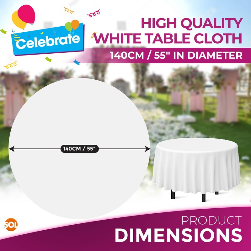 9pk White Round Christmas Table Cloth Disposable 140cm Party Round