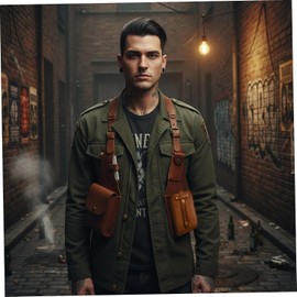 Bolso Bandolera para Las Axilas para Hombres, Bolso Bandolera Ajustable Antirrobo Vintage De Cuero PU con Múltiples Bolsillos para Exteriores, Marrón Claro, Doble Axila, Un