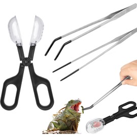 3 Pcs Reptile Feeding Tweezers Set, Stainless Steel Reptile Feeding Rubber Tongs, Reptile Feeding Tool for Gecko Lizard Bearded Dragon