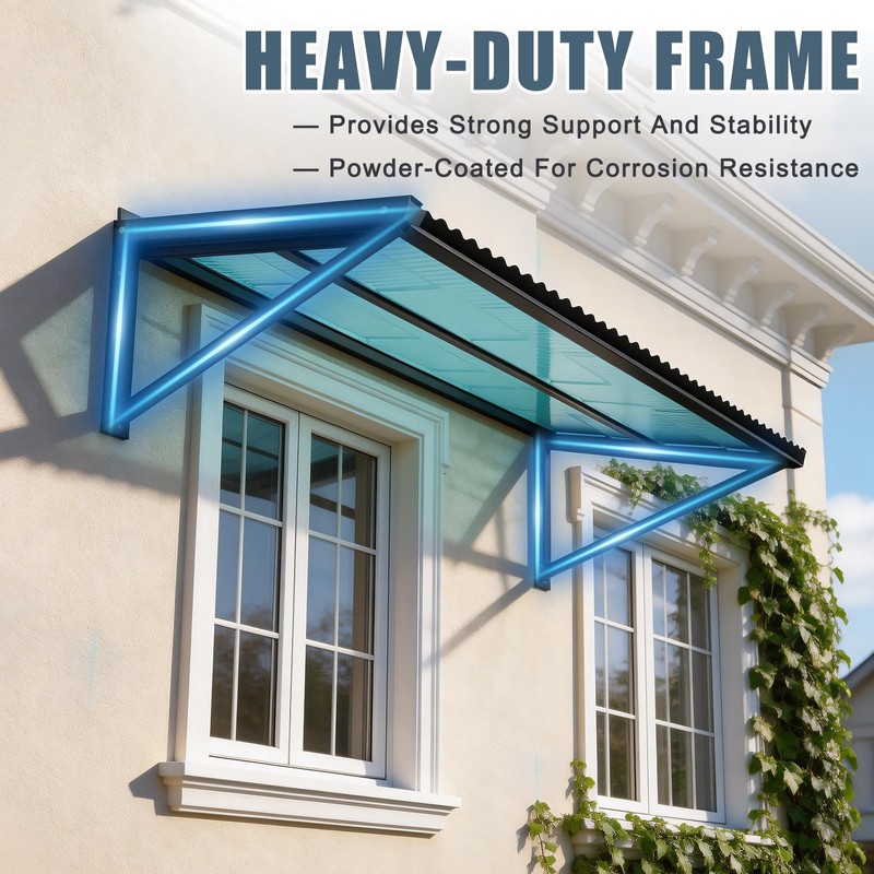 53" x 32" Fixed Metal Awning for Doors, Windows, Balcony,
