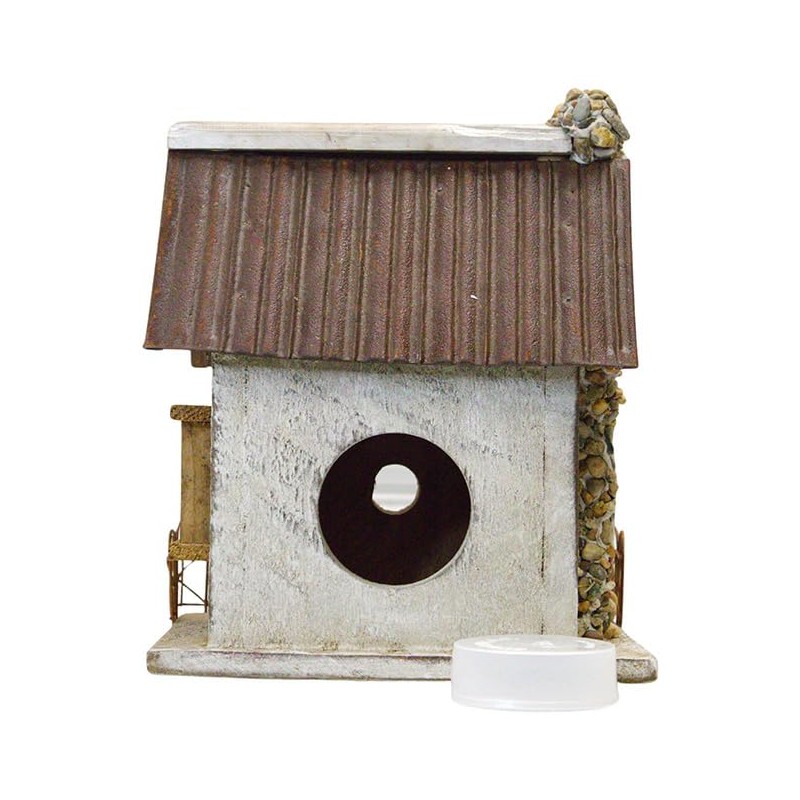 Nature Creations Stone Chimney Bird Cottage, White – Handcrafted Wooden