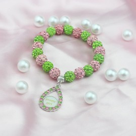 Keeblon Sorority Paraphernalia Bracelet Greek Sorority Brooch Pin Necklace Pink and Green Crystal Jewelry Sorority Sisterhood Gift for Women Soror (Pretty BR)