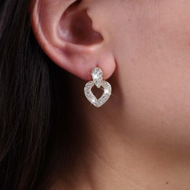 Atentuyi Rhinestone Drop Earrings Silver Sparkling Earrings Crystal Bow Earrings Tiny CZ Earrings Small Heart Stud Earrings Jewellery for Women and Girls, Crystal