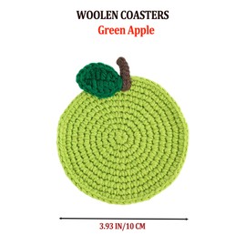 JSBWSFA Handmade Crochet Coasters Coasters Set of 2 Table Coasters for Drinks Funny Coasters,Cute Coasters Apple Coasters Set Fabric Coasters Tabletop Protection for Any Table Type (Green)