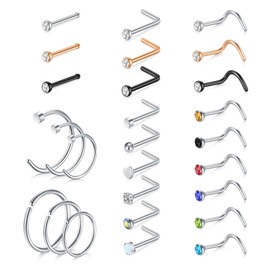 Incaton 20G Nose Stud Nose Piercing, Nose Piercing CZ Nose Stud Stainless Steel Nose Ring Nose Piercing Silver Rose Gold Black