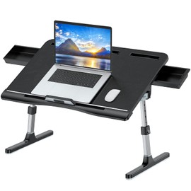 Laptop Bed Tray Table [Luxury PVC Leather], Adjustable Laptop Desk for Bed, Foldable Lap Desk for Laptop with 2 Drawers, Multifunctional Table for Working, Eating, Writing, Gaming, Drawing