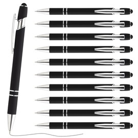 FWHFNB Pack of 10 High-Quality Ergonomic Ballpoint Pens with Touch Pen, 2-in-1 Ballpoint Pen, Non-Slip Grip Zone Ballpoint Pen, Metal Ballpoint Pen Set, for Office, Graduation Gift (Black)