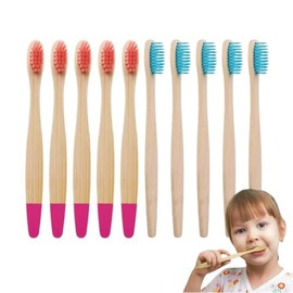 Paquete de 10 Cepillos de Dientes de Bambú para Niños – Ecológicos y Biodegradables con Cerdas Suaves y Colores Variados – Sin BPA, Veganos, Amigables con el Medio Ambiente (Rosa & Celeste)