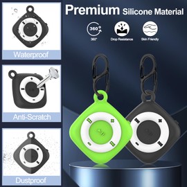 [2 Pack] Silicone Case for Tile Mate 2022, Waterproof Protective Cover for Tile Tracker, Full Body Anti-Scratch Cover for Tile Holder, Classic Retro MP3 Player Design with Carabiner (Black+Glow Green)