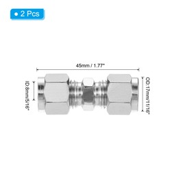 PATIKIL 304 Stainless Steel Compression Tube Fitting Union 5/16" ID x 11/16"" OD, 2 Pcs Straight Connect Pipe Adapter for Water Garden Irrigation System, Silver