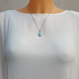 Kiara Jewellery 925 Sterling Silver Natural Larimar Teardrop Pendant Necklace on 18" Sterling Silver Rhodium Plated Chain, Sterling Silver, Larimar
