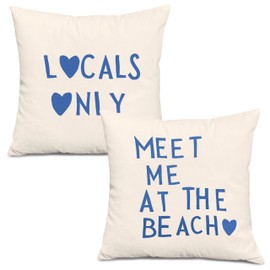 okaxscm Summer Meet Me at The Beach Pillow Covers 18x18 Set of 2, Beachy Room Decor Aesthetic, Blue Coastal Outdoor Pillow Covers, Preppy Beach Room Decor, Beach House Decor