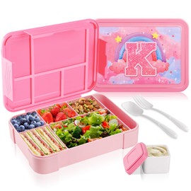 JYPS Children's Lunch Box with Compartments, 1300 ml Bento Lunch Box Children BPA Free with 5 Compartments, Lunch Box Snack Box for Girls, Leak-Proof Bento Box for Nursery/School/Excursions
