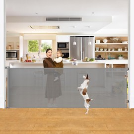 42" Tall X 100" Extra Wide Retractable Gates for Large Openings Extra Tall Dog Gates for Doorway Tall Retractable Baby Gate Tall Mesh Gates for Kids and Pets Large Dog Gate for Indoor/Outdoor, Gray