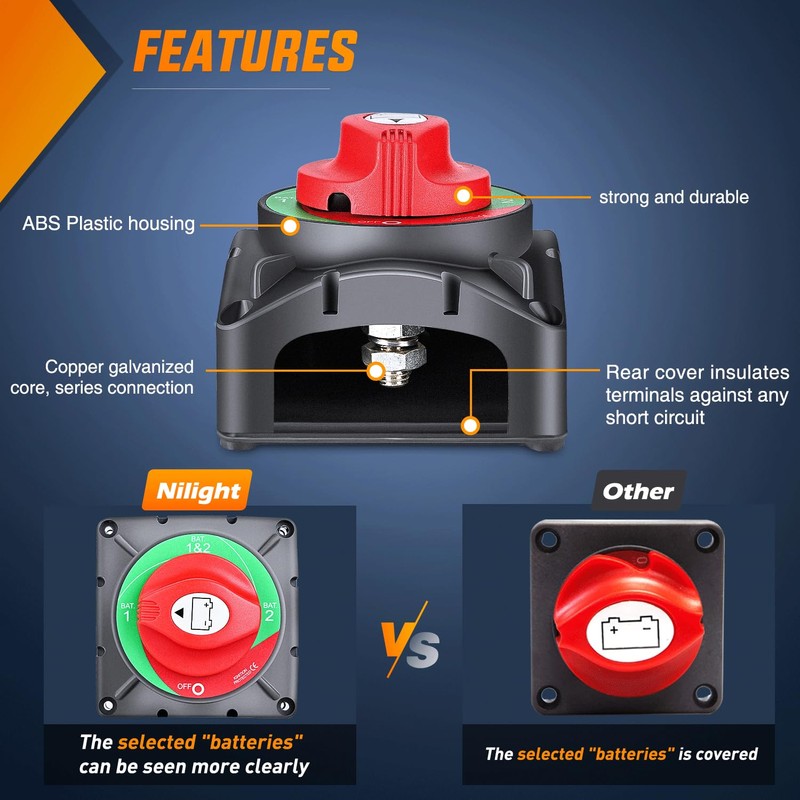 Nilight Battery Switch 1-2-Both-Off 12V 24V 48V 600A High Current