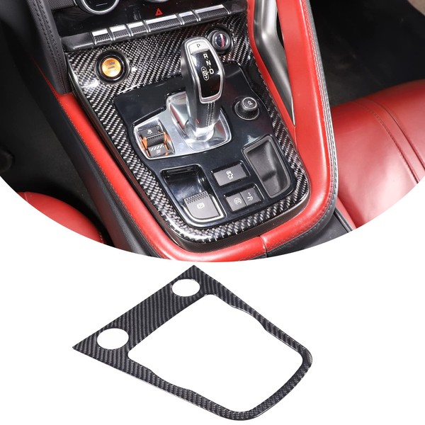 Daeiclru Real Carbon Fiber Car Interior Gear Shift Panel Trim Cover Compatible with Jaguar F-Type 2013-2022, Central Control Gear Shift Panel Frame Sticker Accessories (Style A - Black)
