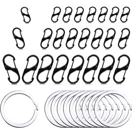 24 Pcs S Carabiners (Large, Medium, Small) 10Pcs Flat Round Key Rings, S Shaped Anti-Theft Carabiner Clip, Keychain, Double Spring Clip Metal Hook for Camping, Outdoor, Fishing, Hiking