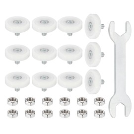 sourcing map 29 mm Drawer Rollers Wheel Cabinet Positioning Sliding with Screw Wrench for File Document Drawers DIY Replacement Parts White, 12 Pcs