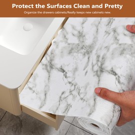 Drawer Shelf Liner for Cabinet Non Adhesive, Slip Resistant Easy to Clean Protect Kitchen Mats Thickened Strong Grip for Pantry, Tool Box, Cupboard, Dresser, Bathroom Drawers (Marble, 11.8" x 10 FT)