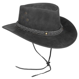 Pamposh Leather Cowboy Hat for Men Women Handmade Lightweight Western Hat Moldable Durable Wide Brim Cowgirl Hat Black Grey L, brown