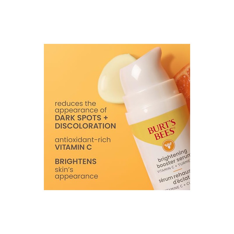 Burt's Bees Brightening Booster Serum, Vitamin C and Turmeric, 1