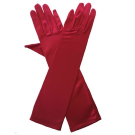 RUNHENG Women's Evening Party 17.75 inch Long Satin Finger Gloves (Red)