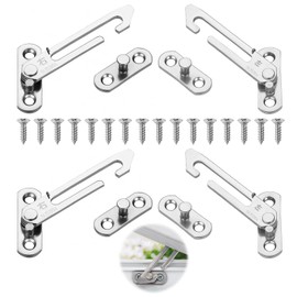 4 Pairs UPVC Window Restrictor Hook, Window Security Lock Stainless Steel, Window Catch Left Right Hand, Window Latches Security Chrome for Home School Kindergarten