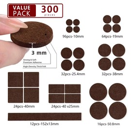 300-Piece Self-Adhesive Felt Furniture Pads for Hardwood Floor Protection – Assorted Shapes for Chairs, Tables, Sofas and Cabinets