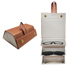 MIAO YUAN PU Leather Travel Eyewear Case, Portable Sunglasses Eyeglasses Organizer, Hangable Storage Case for Men and Women