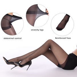 YAGAXI 20D Sheer Tights for Women - 3 Pairs Women's Control Top Pantyhose（Black, Medium）