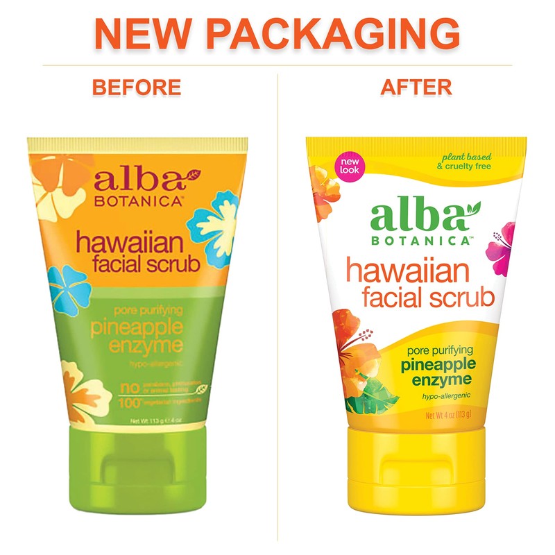 Alba Botanica Hawaiian Facial Scrub, Pore Purifying Pineapple Enzyme, 4