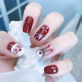XUZOO Christmas Nail Tips, Fashionable, Popular, Cute, Nail Tips, Christmas False Claws, Christmas, Winter, Nail Stickers, Snow, Tree, Deer, Red, Nail Tips for Hands, Nail Art, Nail Tools, Double